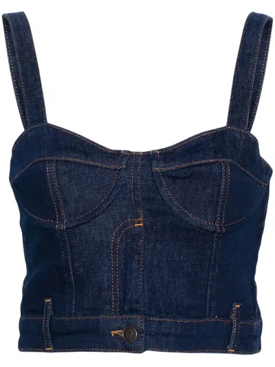 Moschino Logo-patch Cotton-blend Top In Blue