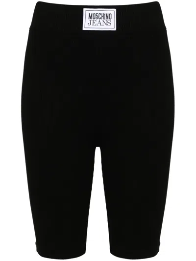 Moschino Logo-patch High-waist Shorts In Black