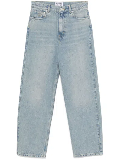 Moschino Logo-patch Jeans In Blue