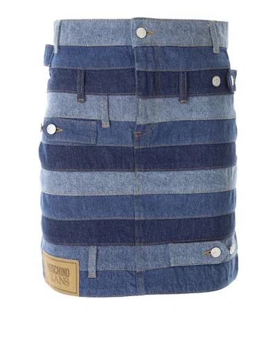 Moschino Jeans Logo Patch Panelled Denim Skirt In Blue