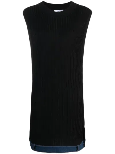 Moschino Logo-patch Ribbed-knit Dress In Black