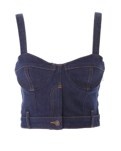 Moschino Jeans Logo Patch Sleeveless Denim Top In Blue