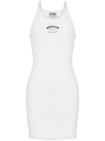 Moschino Logo Print Cotton Blend Dress In White
