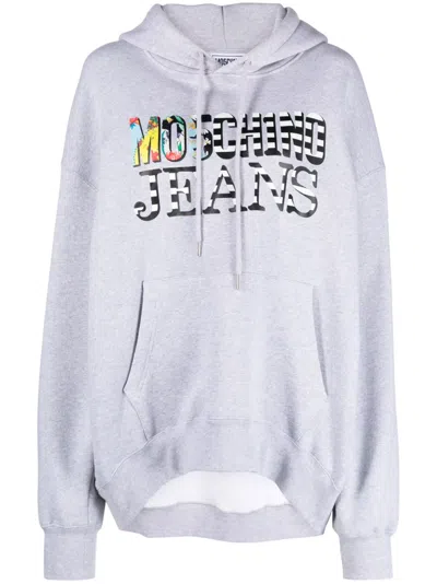 Moschino Jeans Logo-print Cotton Hoodie In Grey