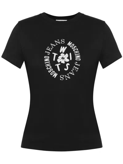 Moschino Jeans Logo-print Cotton T-shirt In Black