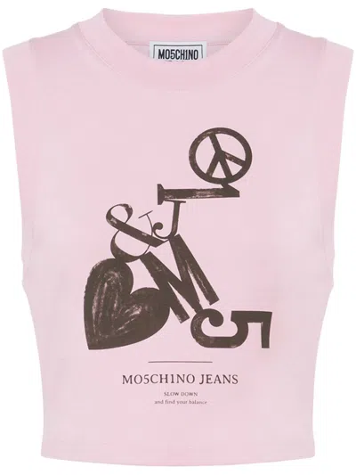 Moschino Jeans Logo-print Cropped Top In Pink
