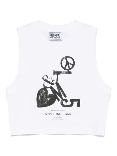 MOSCHINO JEANS LOGO-PRINT CROPPED TOP