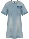 Moschino Jeans Denim Mini Dress With Smart Codes In Blue