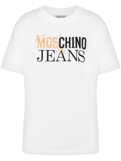 Moschino Jeans T-shirt Mit Logo-print In Weiss