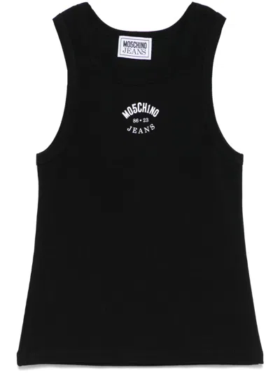 Moschino Jeans Logo-print Tank Top In Black