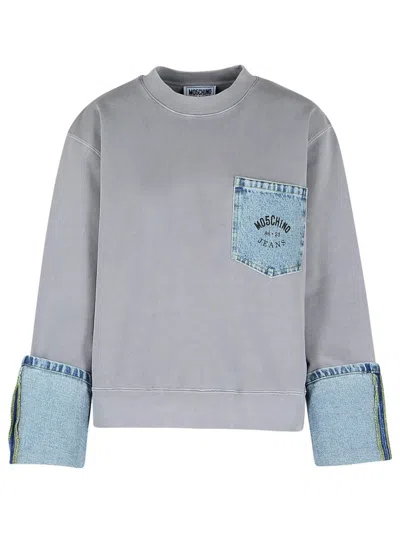 Moschino Jeans Logo Printed Crewneck Sweatshirt In Grey
