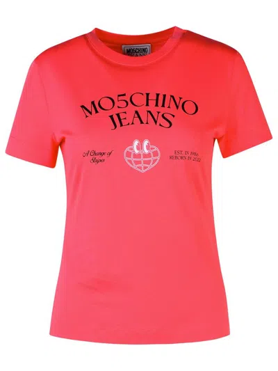 Moschino Jeans Logo Printed Crewneck T In Pink