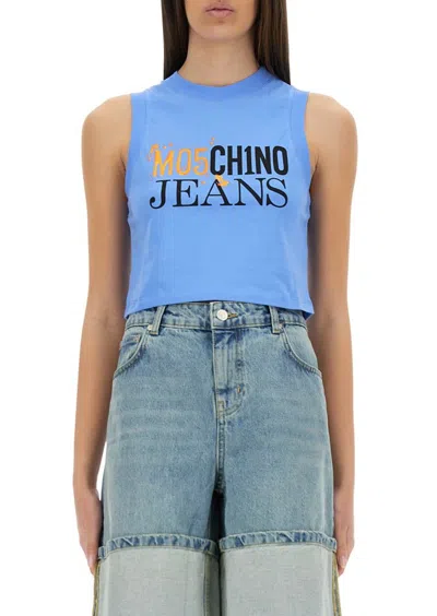 Moschino Jeans Cropped Top With Logo In Blue