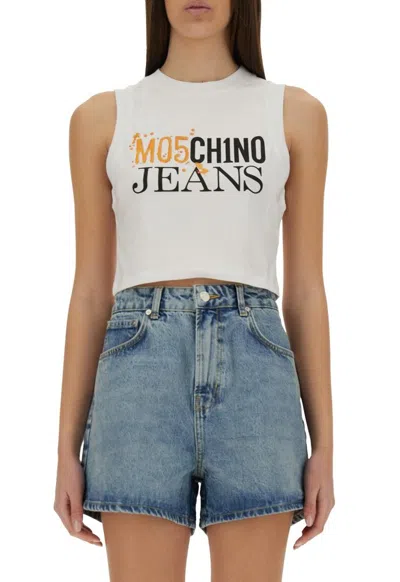 Moschino Jeans Cropped Top With Logo In White