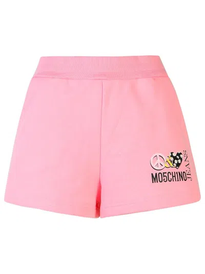 Moschino Jeans Logo Printed Elastic Waist Shorts In Pink