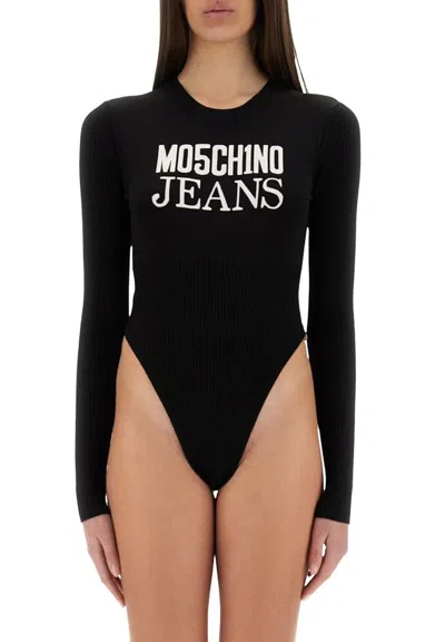 Moschino Jeans Stretch Viscose Body With Logo In Black