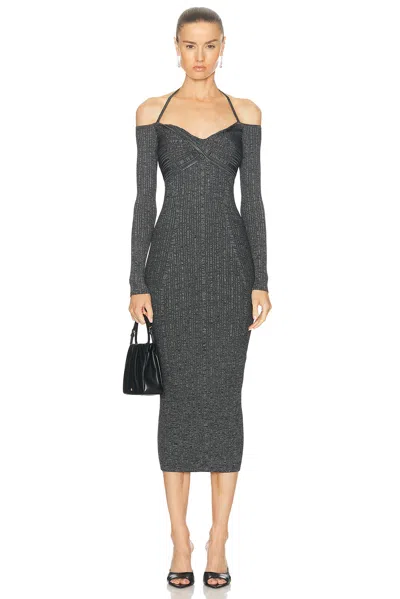 Moschino Jeans Off-shoulder Ribbed Midi Dress In 1555 - Grigio