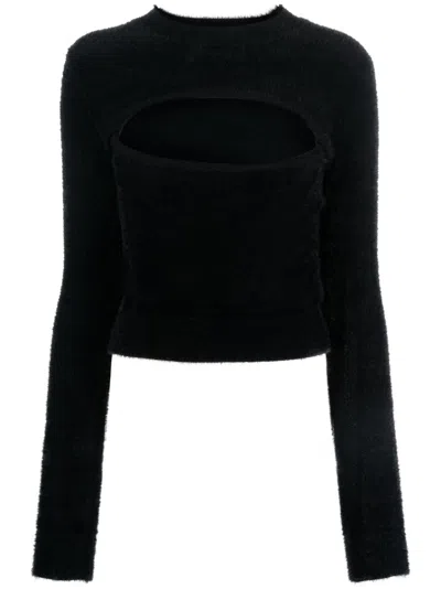 Moschino Jeans Long-sleeve Faux-fur Jumper In Black