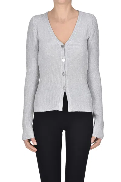 Moschino Jeans Lurex Knit Cardigan In Gray