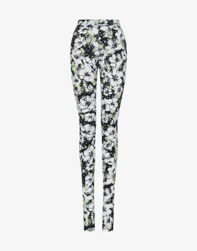 Moschino Jeans Floral-print Leggings In Black