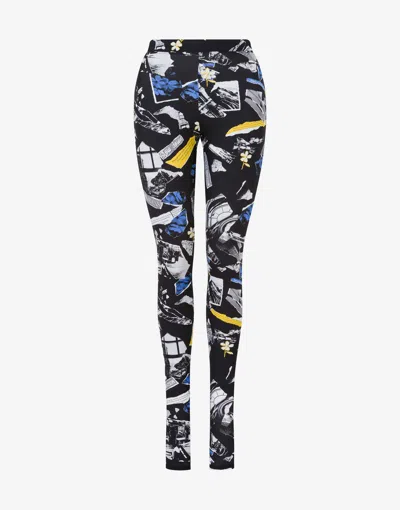 Moschino Jeans Lycra Leggings Punk Print In Multi