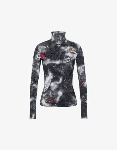 Moschino Jeans Floral-print Roll-neck Top In Grey