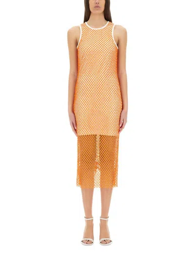 Moschino Jeans Mesh And Sequin Dress In Orange