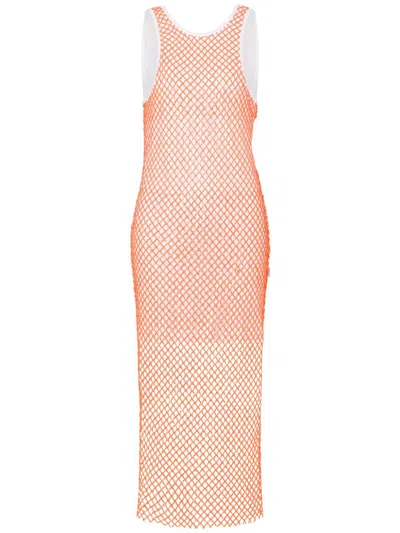 Moschino Mesh Midi Dress In Orange