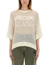 Moschino Jeans Mesh Shirt With Logo In Beige