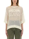 Moschino Jeans Mesh Shirt With Logo In Beige