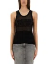 Moschino Jeans Mesh Top With Logo In Black