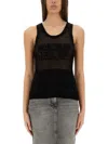 Moschino Jeans Mesh Top With Logo In Black