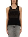 Moschino Jeans Mesh Top With Logo In Black