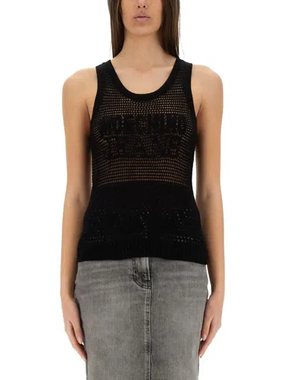 MOSCHINO JEANS MOSCHINO JEANS MESH TOP WITH LOGO