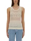 Moschino Jeans Mesh Top With Logo In Neutral