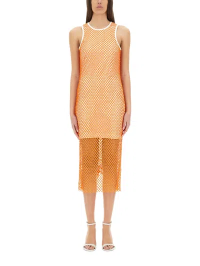 Moschino Jeans Mini Mesh And Sequin Dress In Orange