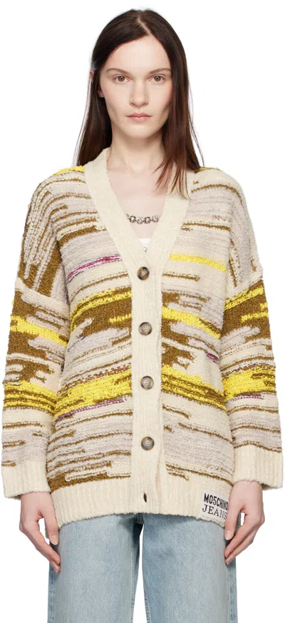 Moschino Jeans Multicolor Cotton & Nylon Cardigan In 1002 Multi White