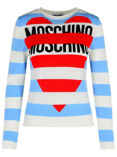 Moschino Jeans Multicolor Virgin Wool Sweater In Blue