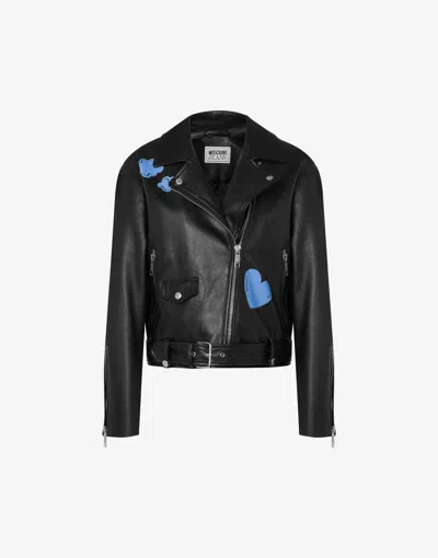 Moschino Jeans Graphic-print Biker Jacket In Black