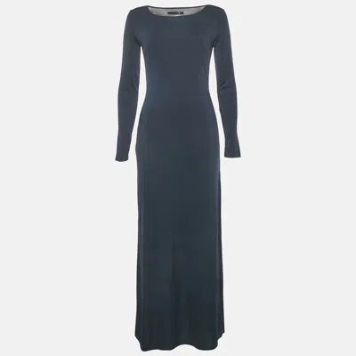 Pre-owned Moschino Navy Blue Jersey Side Slit Maxi Dress L