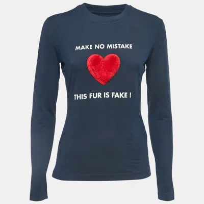 Moschino Jeans Navy Blue Print Stretch Knit Long Sleeve T-shirt