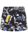 Moschino Stretch Cotton Shorts Punk Print In Black