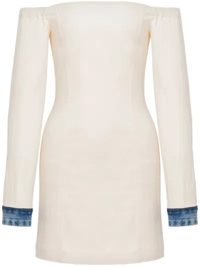Moschino Jeans Off-the-shoulder Midi Dress In Neutrals