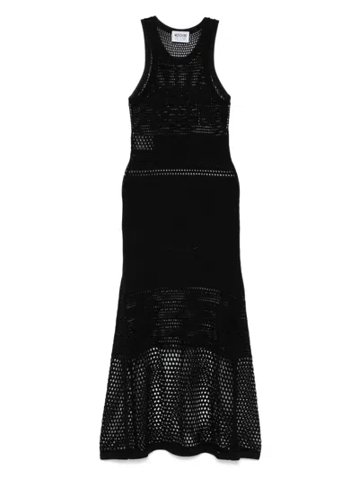 Moschino Jeans Mesh Dress With Logo In Black