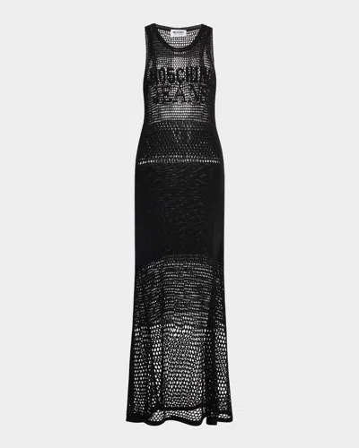 Moschino Jeans Open-knit Sleeveless Logo Tank Dress In Black