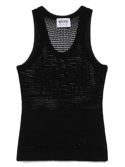 Moschino Jeans Open-knit Top In Black