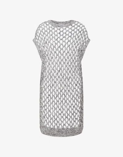 Moschino Jeans Openwork Knit Dress In Gray