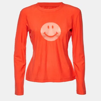 Pre-owned Moschino Jeans Orange Smile Print Cotton Blend Knit T-shirt L