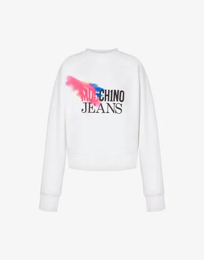 Moschino Jeans Logo-print Cotton Sweatshirt In White