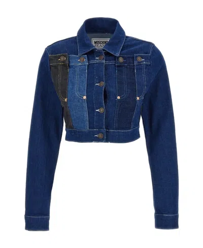 Moschino Jeans Panelled Cropped Denim Jacket In Blue